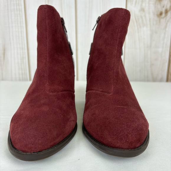 Vionic Snake Print Ankle Boots Suede Leather Block Heel Booties Wine Size 9 - Picture 7 of 13